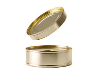 Open gold-colored can, lid lifted