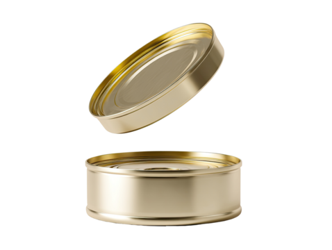 Open gold-colored can, lid lifted