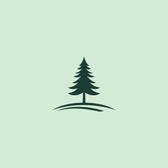 Pine tree logo in simple and bold silhouette illustration.