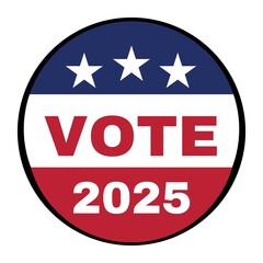 Badge for vote 2025, USA election vote button, vote icon symbol, American flag logo election vote stamp. Vote Stamp, 