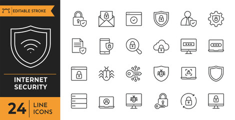 Internet security icon set. editable stroke. vector illustration