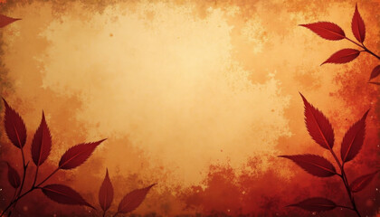 Watercolor autumn background with red leaves and grunge texture