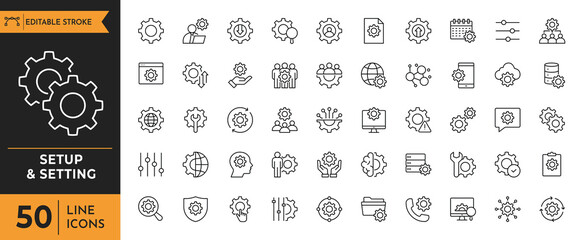 Setting & Setup icon set. Containing Configuration, option, settings, control , and more. editable stroke. vector illustration