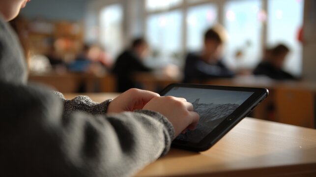 Student using school tablet for the first time