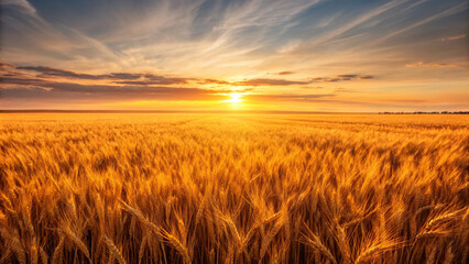 Obraz premium Golden wheat field at sunset with a dramatic sky and sun rays agriculture scenery