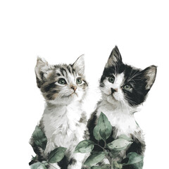 Two kittens framed by foliage