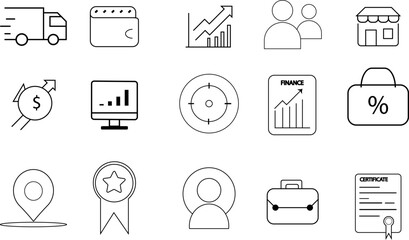 Essential Business Icons  Outline Style for Reports, Websites and Apps
