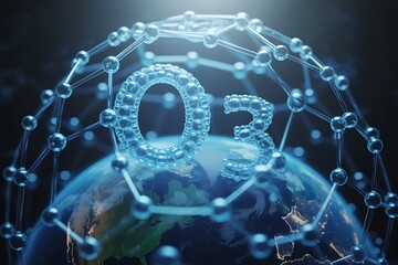 Ozone molecule structure O3 protecting Earth's atmosphere science research and innovation