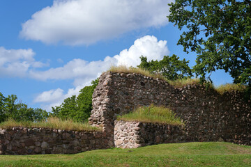 Ruins of Aluksne Castle on an island in Lake Aluksne © talavietis