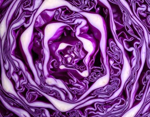 Obraz premium Intricate close-up of vibrant purple cabbage layers showcasing natural textures and detailed patterns.