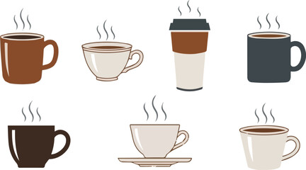 Isolated a kinds of deferent coffee, cup, tea, cafe, drink, vector, mug, icon, set vector art with white background.