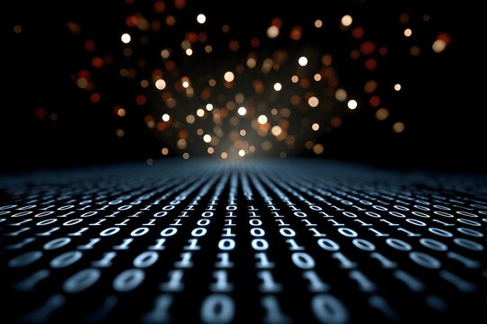 A black and white image of a computer screen with a series of binary numbers