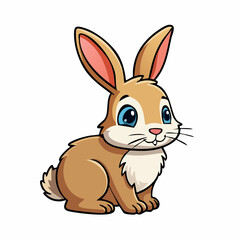 Fototapeta premium Adorable cartoon bunny with big blue eyes and long ears sitting cutely on white background