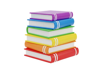 Stack of colorful books with white pages and decorative bands isolated on a transparent background purple