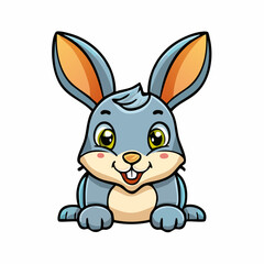 Obraz premium Cute Cartoon Rabbit Illustration with Expressive Eyes and Playful Smile on White Background
