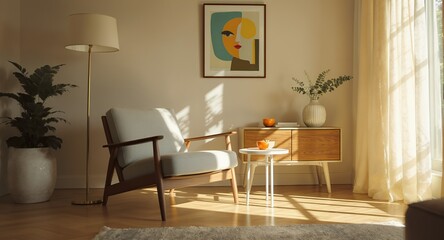 Modern Living Room Interior with Sunlight and Furniture