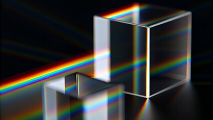 Refractive Matrix – Dual Transparent Prisms Splitting Rainbow Light on Dark Surface
