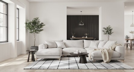 Modern Living Room Interior with White Sofa and Neutral Decor