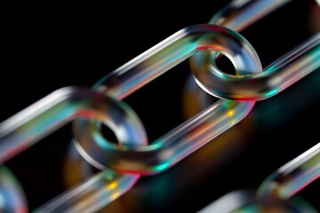 Prismatic Chain Loop – Transparent Interlinked Rings with Iridescent Highlights on Black
