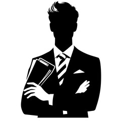 Clean black and white silhouette vector of a businessman on white background