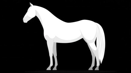 Fototapeta premium White Horse in Profile View Standing Still Against a Black Background