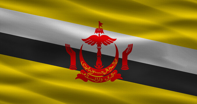 Brunei flag with fabric texture. Realistic flag of Brunei waving