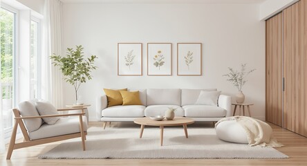 Fototapeta premium Modern Minimalist Living Room Interior Design