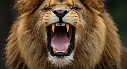 Close-Up of Roaring Lion with Open Mouth &ndash; Majestic Wild Animal Portrait