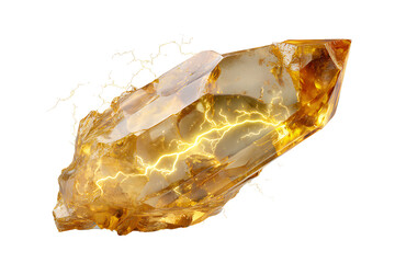  Cracked Yellow Crystal Shard with Inner Lightning Energy, Tilted Side View, Isolated on Transparent Background 3.png