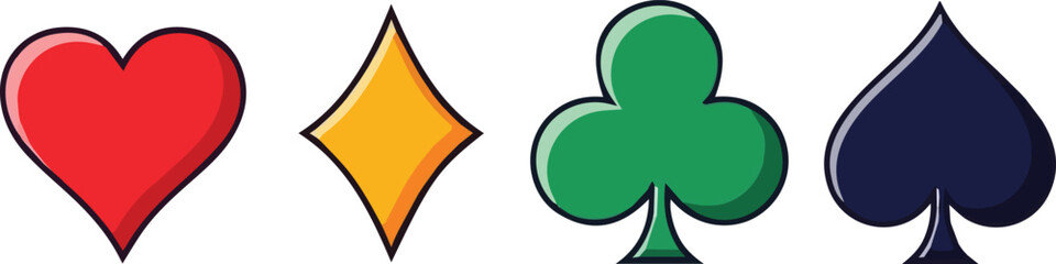 Isolated a kinds of deferent card  love, sign, design, card, poker, set, casino, button, art, glossy, vector art with white background.