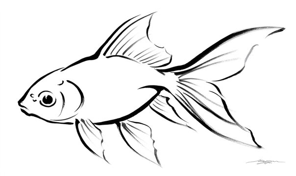 Illustrazione lineare in bianco e nero di un pesce rosso