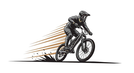Dynamic Downhill Biker Illustration Capturing Speed and Motion on a Mountain Bike Trail with Expressive Lines and Graphic Style Revealing Intensity and Skillful Riding