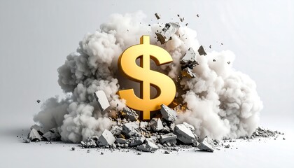 Golden Dollar Sign Emerging from Exploding Concrete