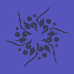 Abstract Floral Motif with Curved Petals and Dots on Blue Background