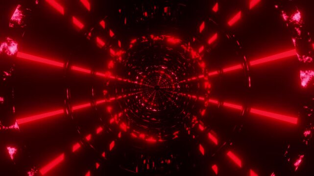 Dark stone material with red neon rings tunnel VJ loop background