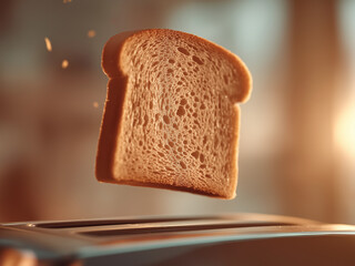 A slice of bread jumping from the toaster