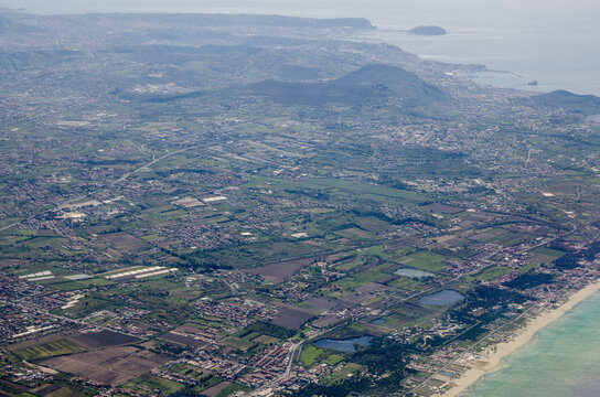 Aerial View across the Bay of Naples with Marina di Varcaturo and Lido di Licola