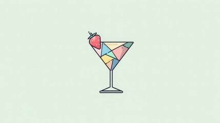 A colorful martini cocktail with a strawberry garnish isolated on white background