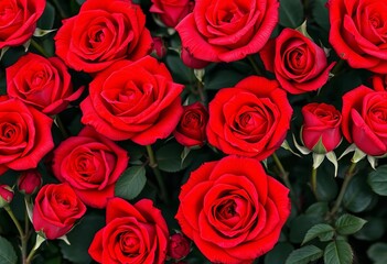 Obraz premium Intricate collage of velvety red roses, various stages of bloom, close-up detail, beauty, closeup