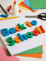'Back to School' Text with Colorful Paper and Stationery