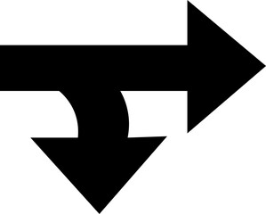 Black arow icon vector silhouette design isolated on white background transparent icon on a transparent background .Curve Arrow right side direction in black color on a plain white background