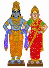 hand drawn digital art of lord vithhal rukhmini