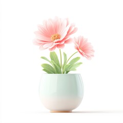 Obraz premium A delicate arrangement of pink flowers in a soft pastel pot, perfect for home decor, gardening blogs, or floral design projects that evoke a sense of tranquility and beauty,