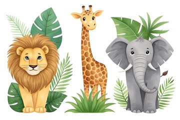 Cute Watercolor African Safari Animals