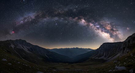Peaceful Night Sky over Hills in Tranquil Landscape"