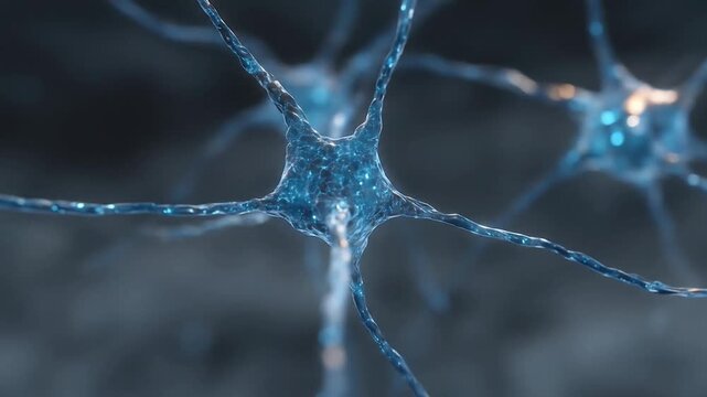 Neural Network Synapse Concept in Blue Light.
