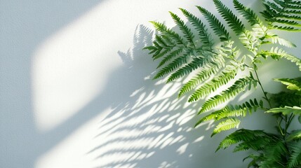 Obraz premium Sunlight casts fern shadow patterns on a white wall
