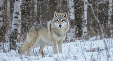 Gray Wolf in a Snowy Winter Forest