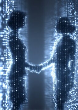 Collaborazione digitale: stretta di mano astratta
