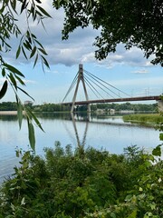 bridge over river in the Kyiv city, Obolon, Ukraine